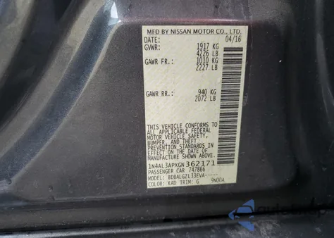 2016 Nissan Altima 2.5 z USA, uszkodzony, nr VIN 1N4AL3APXGN362171